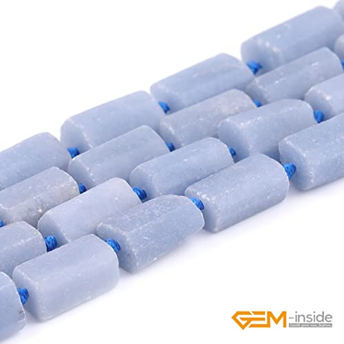 GEM-Inside 28Pcs 8x12mm Natural Blue Anglite Stone Gemstone Faceted Freeform Tube Column Chakra Beads for Jewelry Making Full 15" Strand Power Energy Healing Stone - color: Blue Anglite