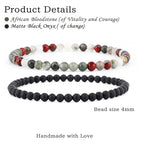 NCB 2.3-Piece 4mm Natural Crystal Gemstone Stretch Bracelets – Handmade Reiki Energy Healing Jewelry for Meditation,Yoga, Unisex - color: 2PCS ( African Bloodstone+Matte Black Agate ), size: 4mm