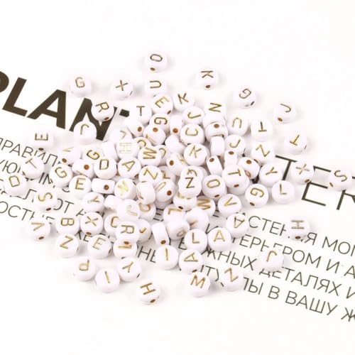 Acrylic Letter Beads Alphabet Gold Letters White Round Bead, 4×7mm 1200pcs, for Friendship Bracelet Jewelry Making Kit - color: Gold Letter White Beads, size: 4×7mm(Round)