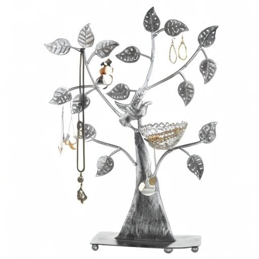 MyGift Silver Metal Jewelry Tree with Bird Nest - Holds up to 48 pair Earrings - color: Silver