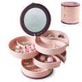 Rotating Jewelry Organizer Box with Mirror – Large Capacity Multi-Layer Storage, 360° Rotation, Protective Cover, Compact with Non-Slip Base (Pink) - color: Pink