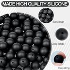 MAIBAOTA 120 Pcs Black Silicone Beads 15 mm Bulk for Keychain/Pens/Bracelet/Necklace Making Rubber Round Beads for Craft Making (with Boxed Kits) - color: Black