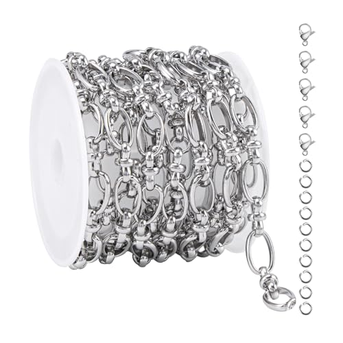 YOUBEIYEE 2 Meters Stainless Steel Chain for Jewelry Making Oval Rolo Chains for Men and Women Necklace Bracelet DIY Jewelry Supplies Findings - color: Oval Silver