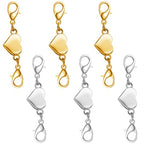 Heart Magnetic Clasp, Double Lobster Closure for Necklace Bracelet, Jewelry Making Connector (3gold+3silver) - color: 3gold+3silver