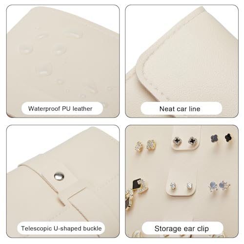 LAKE OF FIRE Earring Holder Organizer with Foldable Book Design Jewelry Book Organizer, Portable Pu Leather Travel Earring Case(Beige) - color: Beige