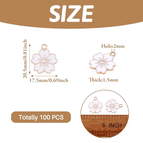 Beadthoven 100pcs Enamel Charms Cherry Blossom Daisy Flower Pendants Gold Plated Small Cute Bulk for Jewelry Making Bracelet Necklace Earrings Keychain DIY Accessories - color: Sakura Flower-White