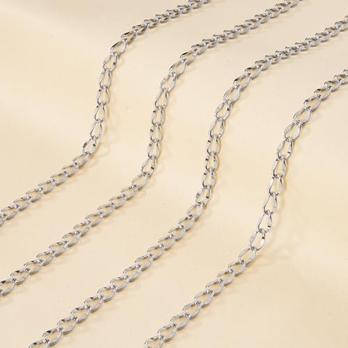 Jabogrii 5 Meters Oval Lip Jewelry Making Chains Silver Stainless Steel Chain with Lobster Clasps and Jump Rings for Jewelry Making - color: Oval Lip Silver