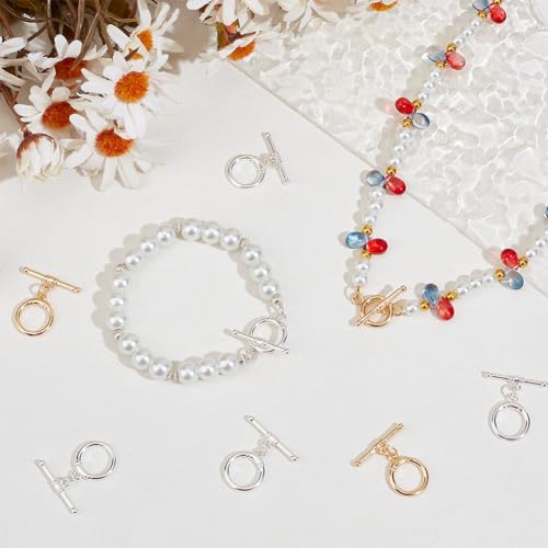 Beebeecraft 1 Box 10Pcs Toggle Clasps T-Bar Closure Clasps Real 18K Gold and 925 Sterling Plated Silver OT Buckle with Jump Rings for Necklace Bracelet Jewelry Making - color: #3 Gold&Silver 10 sets