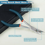 Long Reach Bent Nose Pliers for Jewelry Making 6 Inches Mini Bent Nose Pliers with Cutter Split Ring Jewelers Pliers Curved Needle Nose Pliers for Crafting and Repair Supplies - style: Bent Nose Pliers Serrated Jaws