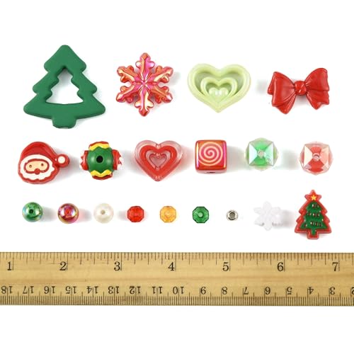 100Pcs Christmas Acrylic Beads for Jewelry Making, 19 Styles Xmas Tree Snowflake Bowknot Heart Santa Claus Loose Spacer Beads for Bracelets Necklaces Earrings Making and Crafting - color: Xmas- 100 pcs