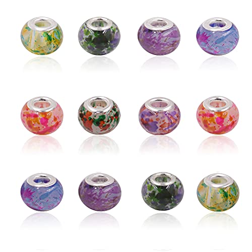 AIPRIDY 100Pcs 15x11mm Painting Murano Large Hole Glass Beads Mix Color with Silver Brass Cores European Charm fit Bracelet Necklace (Opaque Double Color) - color: Opaque Double Color