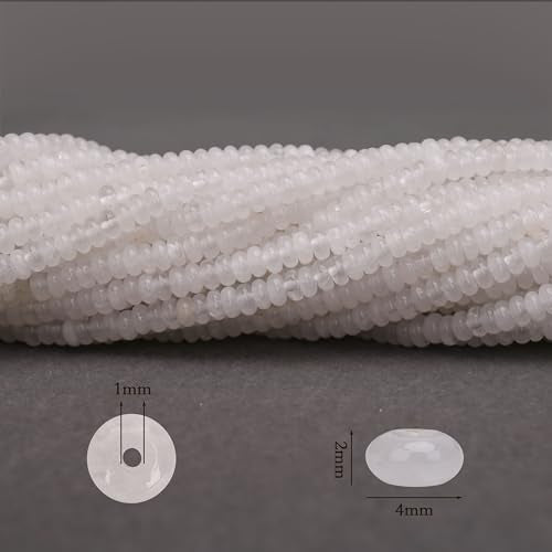 2 Strands (300PCs) White Jade Rondelle Beads, 2 * 4mm Gemstone Loose Spacer Abacus Disk Beads for DIY Bracelet Necklace Earrings Jewelry Making, Craft Supplies Beading Kit - color: White Jade, size: 2*4MM