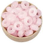 Nupuyai Pack of 30 Large Hole Stone Loose Beads for Jewelry Making, Polished Rondelle European Beads fit Charms Bracelet, Rose Quartz - color: Pink, size: 14x8mm