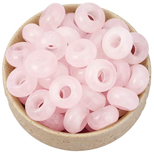 Nupuyai Pack of 30 Large Hole Stone Loose Beads for Jewelry Making, Polished Rondelle European Beads fit Charms Bracelet, Rose Quartz - color: Pink, size: 14x8mm