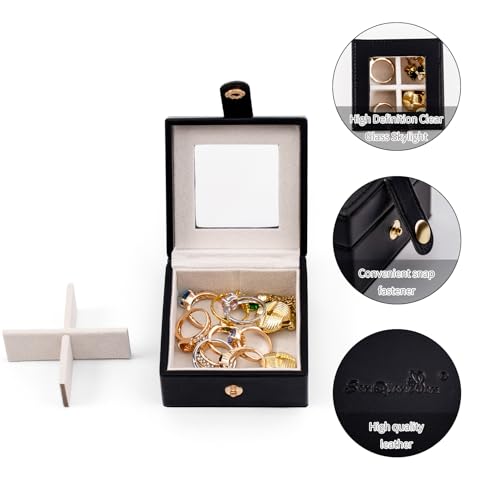 Small Leather Jewelry Box with Glass Top Mini Earring Display Case with 4 Grid for Selling Gift for Girls and Women (Black) - color: Black-A