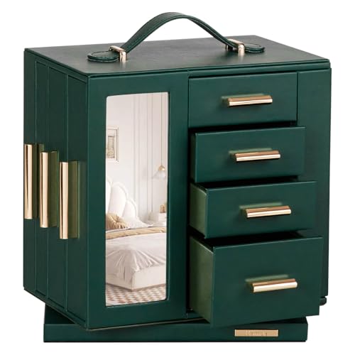 Homde Jewelry Box for Women Large: Rotating Organizer for Ring Earring Necklace Bracelet - 7 Drawers Storage for Dresser (Forest Green) - color: Forest Green