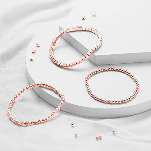 WILLBOND 1200 Pcs Round Spacer Beads for Jewelry Making 4/6/8 mm Smooth Ball Beaded Seamless Loose Ball Embellishments with Holes for Stackable Bracelet Craft(Rose Gold) - color: Rose Gold