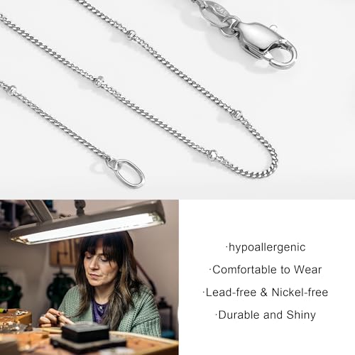 IEFWELL S925 Sterling Silver Chain Necklace for Women - 14K-Real-Gold-Plated 1.5mm Satellite Bead Chains Necklace, Sturdy Women's Chain Necklaces, 14/16/18/20/22/24 Inches Jewelry Valentines Gifts - color: S925 Sterling Silver, size: 24 Inch