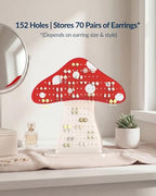 NiHome Mushroom Earring Holder Organizer, Acrylic Earring Stand with 152 Holes for Stud Earrings, Cute Tabletop Jewelry Display & Storage for Girls, Women, Gift