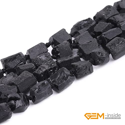 GEM-Inside 8x12mm Natural Black Tourmaline Quartz Gemstone Faceted Freeform Tube Column Chakra Beads for Jewelry Making Full 15" Strand Power Energy Healing - color: Black Tourmaline