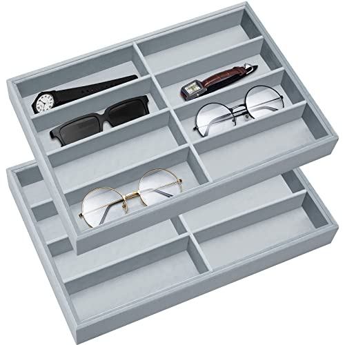 Amylove 2 Pcs Sunglass Organizer Trays Glasses Stackable Jewelry Trays Sunglass Organizer Display Box(8 Grids,Gray) - color: Gray, size: 8 Grids