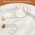 CHESKY 14K Gold Plated Hand Chain Bracelets for Women Set - Dainty Finger Ring Bracelet Stack Adjustable Hand Chains Durable Beaded Bracelets Trendy Simple Body Jewelry Gift for Women - style: 3color bracelet-gd