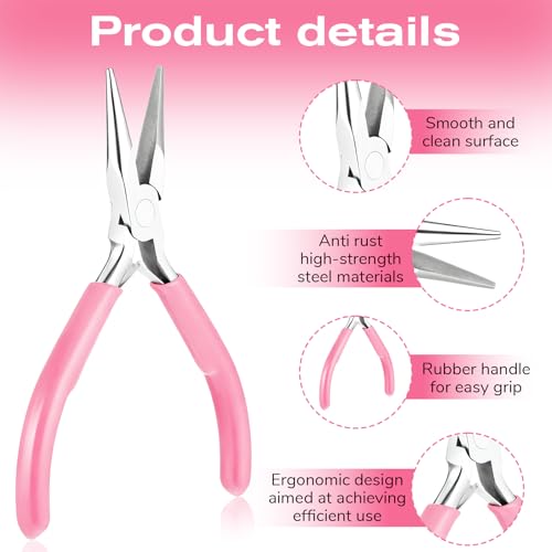 2 Pcs Chain Nose Pliers For Jewelry Making, 4.5 Inch Flat Nose Jewelry Pliers Precision Small Craft Plier for Jewellery Repair, Wire Bending, Object Grasping (Blue Pink) - color: Blue, Pink
