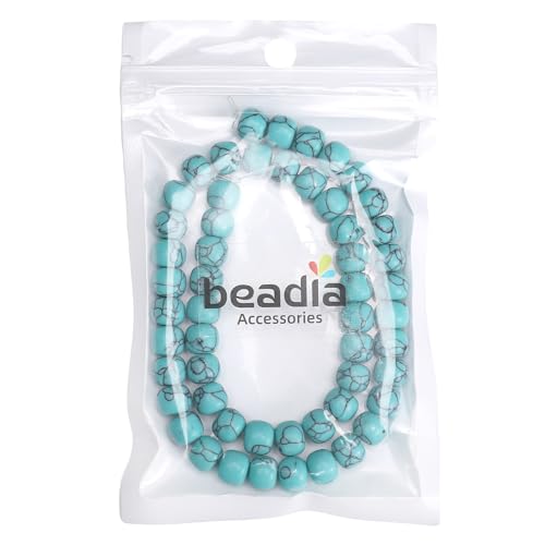 BEADIA Natural Blue Turquoise Flat Cut Round Drum Stone 8mmx7mm Loose Semi Gemstone Beads for Jewelry Making 38cm - color: Blue Turquoise
