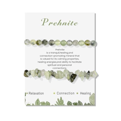 Healing Crystal Bracelets for Women 2 PCS 6mm Natural Stone Bracelet Stretch Crystal Beaded Bracelets Handmade Gemstone Bracelet Jewelry Gifts Christmas Gifts for Women Girls - style: prehnite