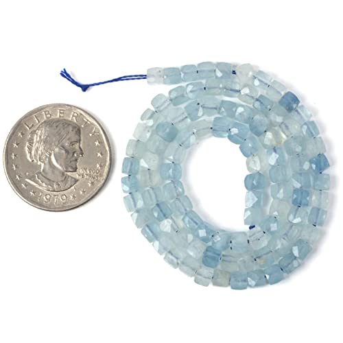 Natural Aquamarine Gemstone 4mm Faceted Cube Square Loose Beads 16 Inch for DIY Jewelry Making Beads - color: Aquamarine