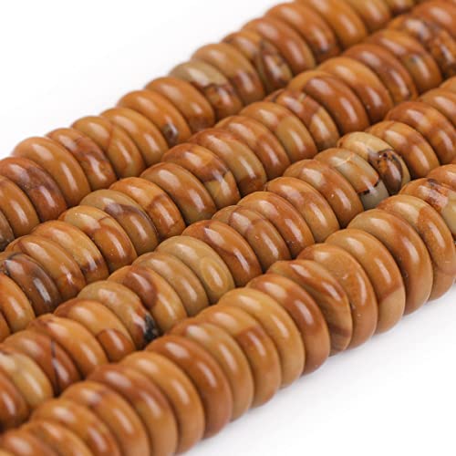 JOE FOREMAN 2x6mm Natural Yellow Wood Texture Jasper Stone Heishi Disc Rondelle Spacer Beads for Jewelry Making Full 15" Strand Energy Stone Healing Power Crystal - color: Yellow Wood Texture Jasper
