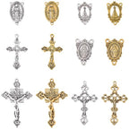 SUNNYCLUE 1 Box 48Pcs 12 Styles Rosary Cross and Centerpiece Rosary Crucifix Charms Tibetan Gold Silver Bronze Cross Amulet Chandelier Links Pendants for Jewelry Making DIY Necklace Bracelets Crafts - style: Rosary Charm 3