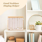 Necklace Dispaly Stand with 18 Hooks, Wooden Velvet Necklace Organizer Holder for Dispaly Necklaces Bracelet, Jewelry Stand Display with Elastic band for Selling Vendors Home,Beige