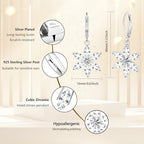 925 Sterling Silver Flower Dangle Earrings for Women, Daisy Flower Dangling Leverback Earrings, Cubic Zirconia Dangly Earring 14k Gold Plated Hypoallergenic CZ Floral Drop Earing for Women Trendy Jewelry Gifts - color: Silver