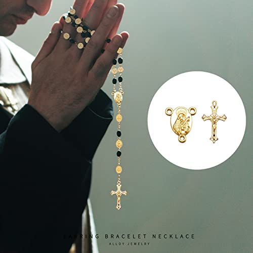 84Pcs/42Set Rosary Kits Cross and Center Medal Charms Alloy Oval Virgen De Guadalupe Links Connector Charm Pendant for Diy Jewelry Making Supplies