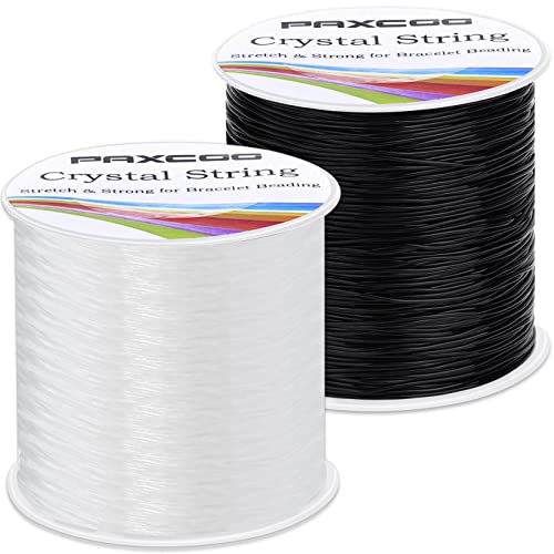 Bracelet String, Paxcoo 2 Rolls Elastic Stretchy Bead String Cord for Clay Beads Kandi Pony Beads Bracelets Jewelry Making (0.8 MM, Crystal & Black) - size: 0.8 MM, style: Black & Crystal