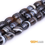 GEM-Inside 10x14mm Natural Black Botswana Onyx Agate Stone Semi Precious Rice Olive Oval Chakras Beads for Jewelry Making DIY Handmade Craft Supplies 15" - size: Black-10x14mm