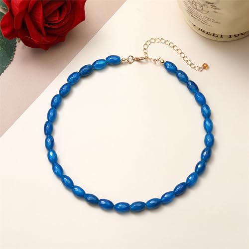 Elisheva Natural Stone Choker Necklace for Women, Boho Natural Emperor Jasper Stone Lace Agate Beaded Crystal Necklace, Gemstone Jewelry Gift for Her - style: blue lace agate Choker