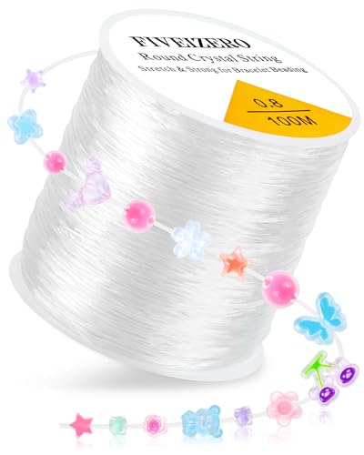 1 Rolls FIVEIZERO Elastic Bracelets String Cord,0.8 Round Crystal Elastic String for Bracelets Necklace Beading & Jewelry Making, White Transparent Stretch Bead Cord Thread - size: 0.8mm Round Crystal Clear (1 Pack)