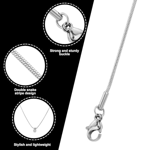 12 PCS Stainless Steel Snake Chain Necklace with Lobster Clasps, Thin Stainless Steel Chain Necklace for Jewelry Making
