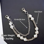 Layered Punk Pants Chain for Men Women, Gothic Hip Hop Jean Chain Wallet Chain Biker Trouser Chain, Goth Emo Fashion Keychain Accessories - color: 2L-10 Pearls