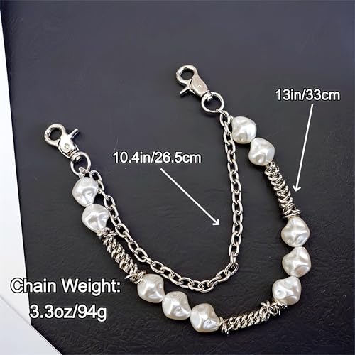 Layered Punk Pants Chain for Men Women, Gothic Hip Hop Jean Chain Wallet Chain Biker Trouser Chain, Goth Emo Fashion Keychain Accessories - color: 2L-10 Pearls