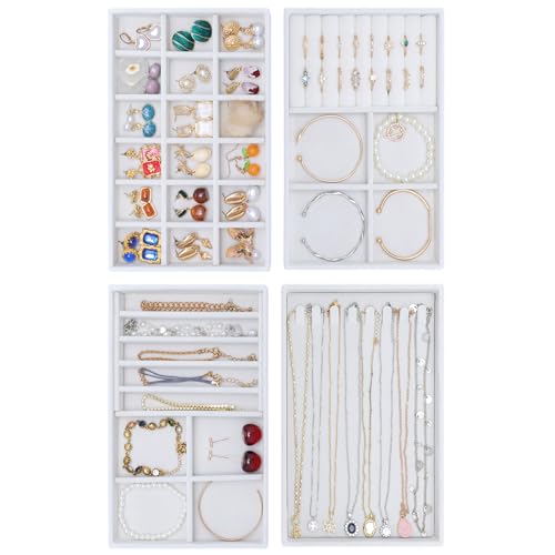 Jewelry Drawers Organizer Trays,4 Layer Stackable Jewelry Drawer Inserts Velvet Jewelry Tray Storage Display Tray for Earring Necklace Rings Bracelet