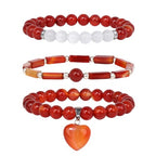 Vinswet Healing Crystal Beaded Bracelets for Women,Natural Amethyst Gemstones Bracelet,Anxiety Stress Relief Heart Charm Bracelet Handmade purple Jewelry Gifts for Women - color: Red agate&Moonstone