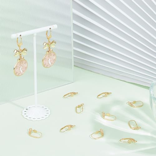 Beebeecraft 20Pcs Leverback Earring Findings 18K Gold Plated Brass French Hooks Flower Pattern Dangle Ear Wire with Jump Ring for Jewelry Making - color: Gold