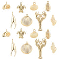 SUNNYCLUE 1 Box 54g Real 14K Gold Plated Charms Bulk Gold Summer Ocean Charm 16Pcs Sea Theme Marine Life Charms Starfish Shell Charm Pendant for DIY Christmas Earring Bracelet Jewelry Making Supplies - color: 14K Gold Plated Charms