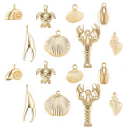 SUNNYCLUE 1 Box 54g Real 14K Gold Plated Charms Bulk Gold Summer Ocean Charm 16Pcs Sea Theme Marine Life Charms Starfish Shell Charm Pendant for DIY Christmas Earring Bracelet Jewelry Making Supplies - color: 14K Gold Plated Charms
