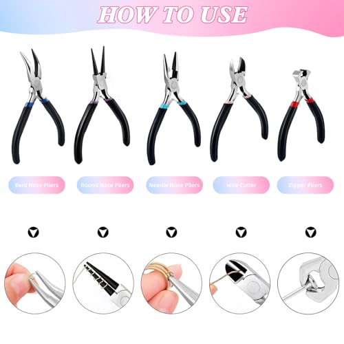 URSKYTOUS 5Pcs Jewelry Pliers Set Pliers for Jewellery Making Include Needle Nose Chain Nose Round Bent Plier Wire Cutter Jewelry Plier Tools for Jewelry Repair Bracelet Beading Craft Making Supplies - color: Eq 5pcs-black