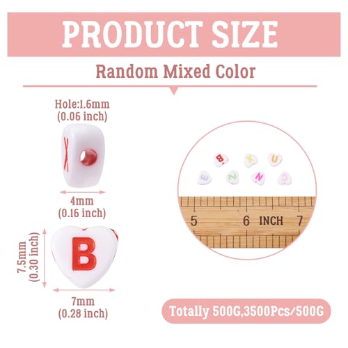 Cheriswelry 3500Pcs 7x7.5x4mm Heart Letter Acrylic Beads Colorful Alphabet Pony Loose Spacer Love Heart Beads for DIY Bracelet Necklace Jewelry Making - color: White Heart Letter Bead
