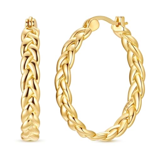 LAZA 925 Sterling Silver Hoop Earrings for Women, Sterling Silver Butterfly Hoops Colorful Flowers Hoop Huggie Earrings Hypoallergenic Jewelry Gifts for Women - color: Golden Weaving Earring